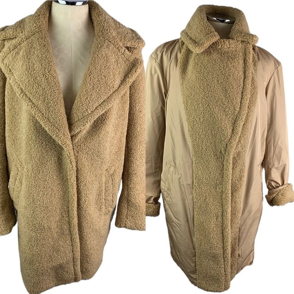 Medium‎ Kensie Tan Reversible Women's Jacket Plush Snap Up